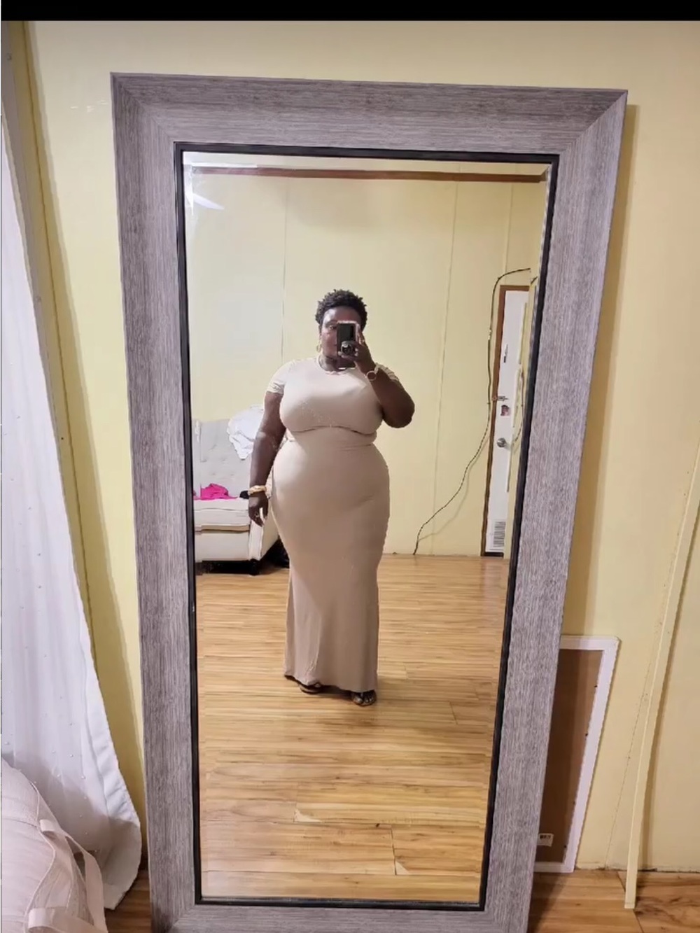Elegant Beige Bodycon Maxi Dress - Women's
